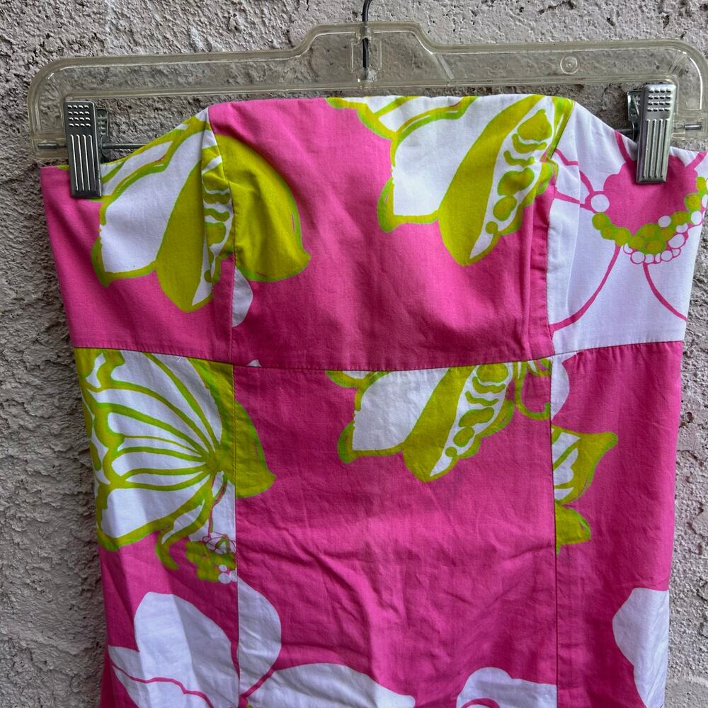 Vintage Lilly Pulitzer Strapless Floral Dress in Hot Pink, White & Lime - Picture 4 of 6
